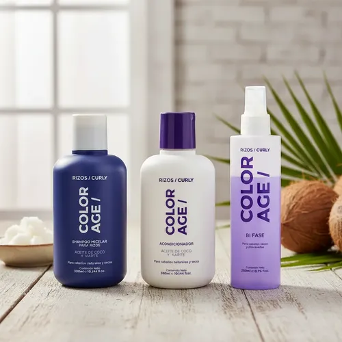 Shampoo Acondicionador Y Bifasico Rulos Pelo Seco Color Age
