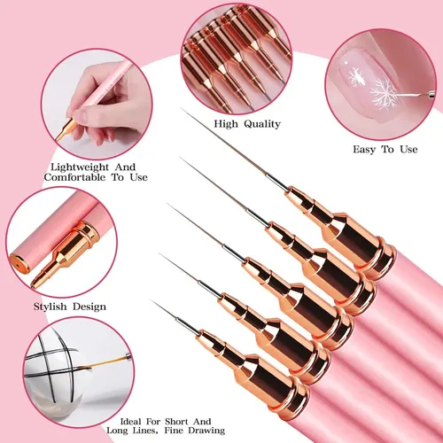 Set 5 Pinceles Nail Art Liner Detalle Uñas 5pcs -pink