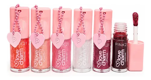 Set X6 Lip Gloss Pink 21 Love Charm Brillo Suave Aromatico