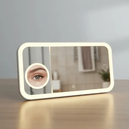 Espejo Maquillaje Auto Táctil Luz Led Dual Con Aumento 5x