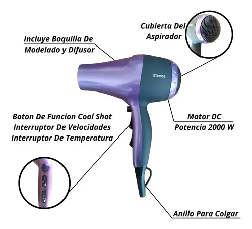 Secador De Pelo Etheos Cps006 Violeta Y Negro 2000w Color Violeta/Negro