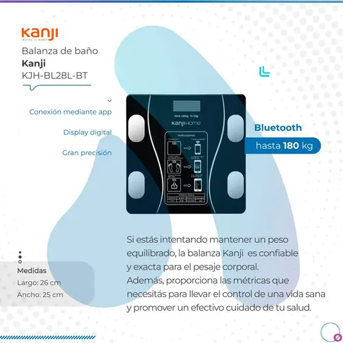 Balanza De Baño Kjh-bl28l-bt Kanjihome Bluetooth Hasta 180kg Color Negro