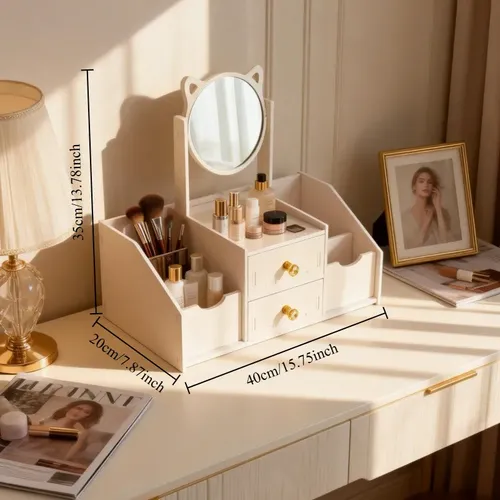Caja De Almacenamiento De Cosméticos Con Espejo Con Cabeza D