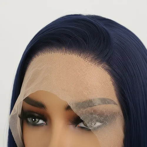 Peluca Lace Front Adiolacba Premium Símil Natural 70 Cm Tamaño De La Base Regulable Tono Azul Oscuro