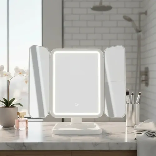 Espejo De Maquillaje Pantalla Táctil Luz Led Recargable Zoom