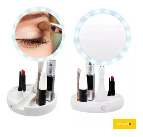 Espejo De Maquillaje Plegable Luz Led Zoom De Doble Cara 10x