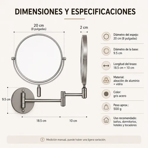 Espejo De Maquillaje Pared Plegable Extensible Y Aumento