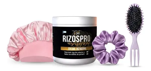 Combo Crema Rizospro Cofia Satén Cepillo Curly Scrunchie