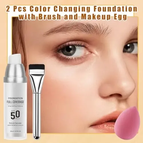 Base Que Cambia De Color Con Cepillo Y Esponja, X2 Unidades