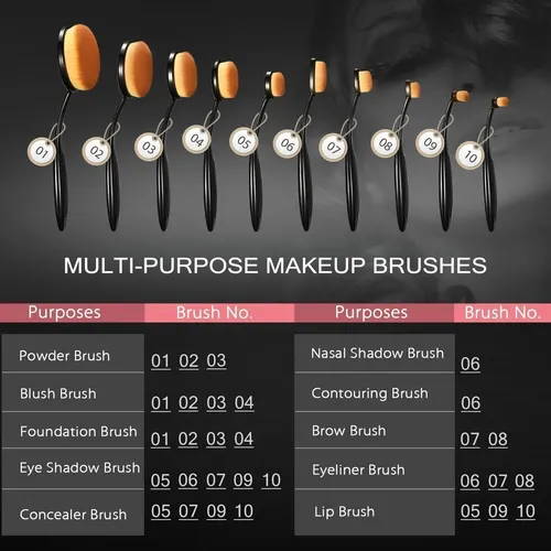 Set De Brochas De Maquillaje Yoseng Ovaladas 10 Piezas Profe