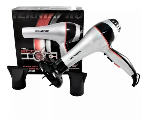 Secador Pelo Profesional New Eco Ion 3200 Teknikpro Difusor Plateado