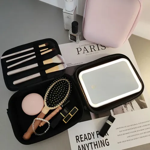 Bolsa Maquillaje Con Espejo Led Plegable Neceser Viaje