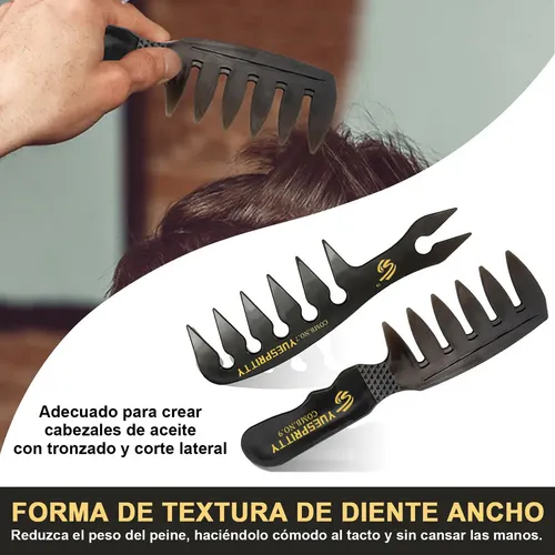 Set De 15 Peinetas Con Dientes Anchos Y Finos, Color Negro Negro