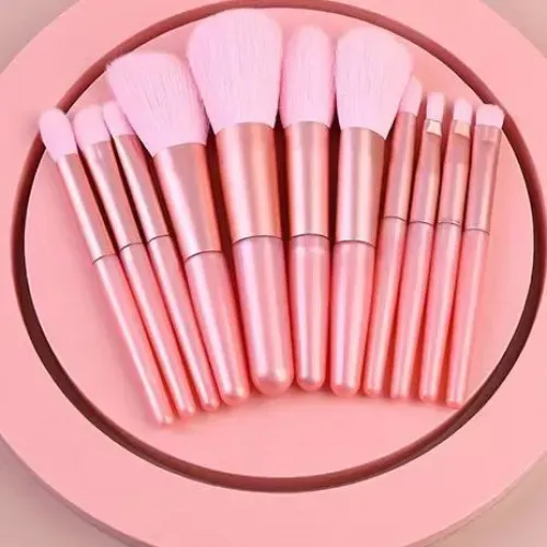 11 Pinceles De Maquillaje Rosados Mini Set Herramientas