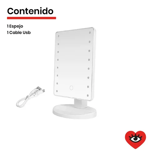 Espejo Maquillaje Tactil Luz Blanco Frio Usb Pilas Veoquiero Blanco