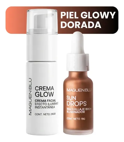 Combo Maquillaje Crema Glow Iluminadora + Bronceador Sun Drops Bronzer | Todo Tipo De Piel | Kit Día/noche