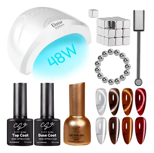 Kit Uñas Esmalte Gel Semipermanente Efecto Ojo Gato Iman