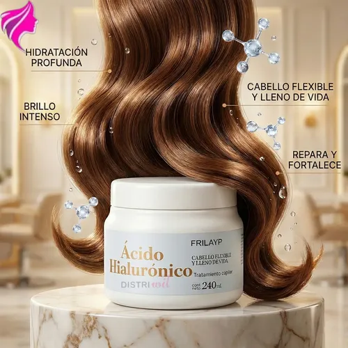 Mascara Capilar Acido Hialuronico Frilayp X240ml – Cabello Flexile Lleno De Vida Uso Profesional – Nutricion Intensa Brillo Suavidad Reparacion Extrema