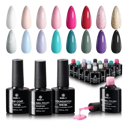Kit Gel Sunuv 16 Colores Con Base Y Top Coat 7.5 Ml