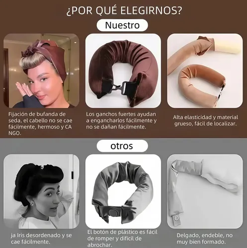 6pzs Curly Ondas En Cabello Rizos Sin Calor Tubo+gorro Satin