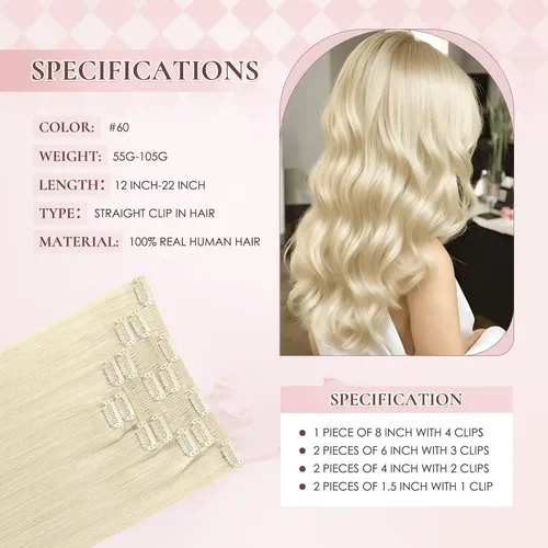 Extensiones De Cabello Humano Real 55cm 7pcs 105g #60
