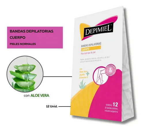 Bandas Depilatorias Depimiel Para Cuerpo con Aloe Vera y Vitamina E (Pack de 12)