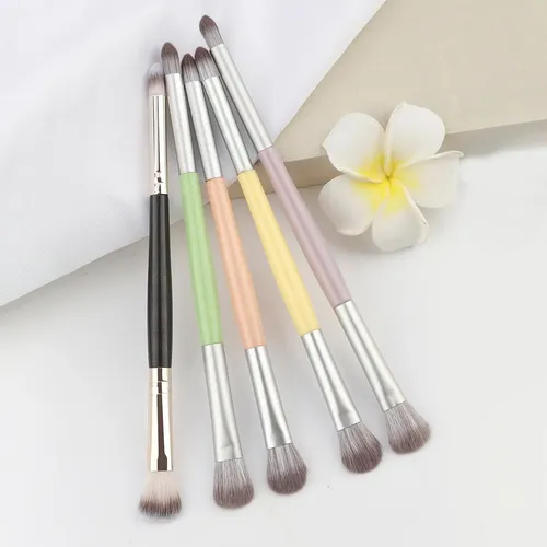 5 Pinceles Doble Punta Para Detalles Sombras Ojos Multicolor