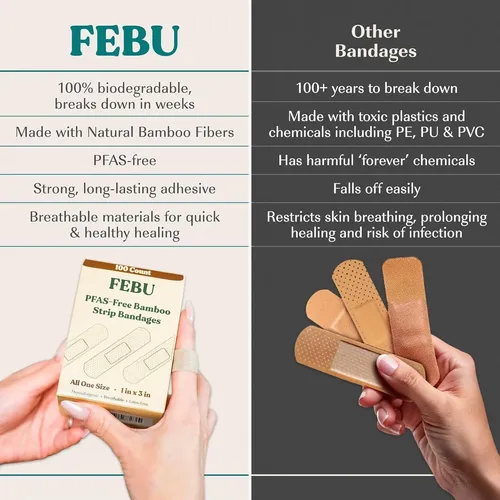 Bandas De Tela De Bambú Febu 75 Tiras Compostables Sin