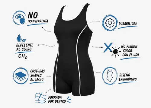 Malla Natacion Mujer Short Pierna Resistente Cloro Y Gorro