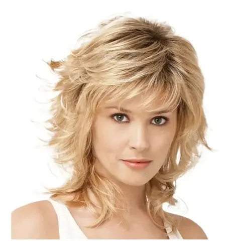 Peluca Rubia Corta Y Rizada Degradada For Mujer Zxy