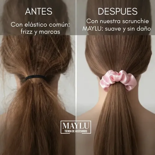 Scrunchie Saten, Colita De Raso Anti Frizz Rosa Bebe