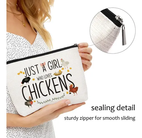 Bolsa De Maquillaje Con Estampado De Pollo De Hojas Azules,