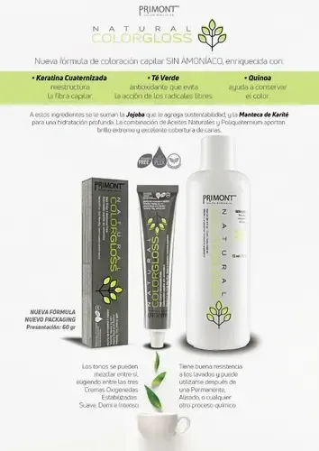 Tintura tono sobre tono Primont Natural Color Gloss sin amoníaco con activador