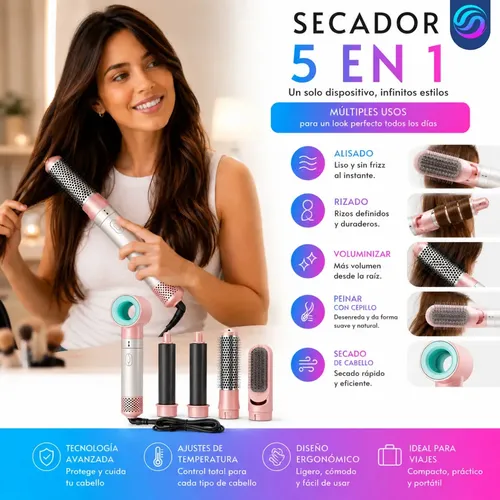 Cepillo Secador Modelador 5 en 1 para Pelo con Rulos, Ondas y Volumen de Enarium