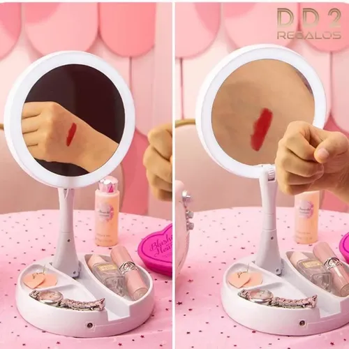 Espejo Maquillaje Barba Luz Con Aumento X10 A Pilas O Usb