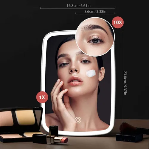 Espejo Maquillaje Con Luz Led Y Espejo Pequeño 10x Aumentos