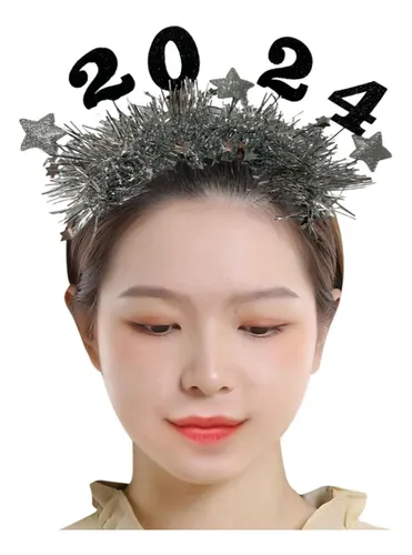 2024 Feliz Año Nuevo Diadema Glitter Star Garland Plata