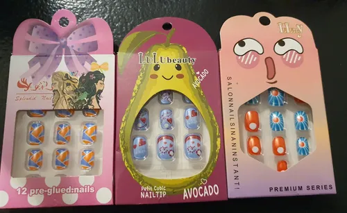 12 Uñas Postizas Para Nenas Estampadas Pack X 2 Unidades