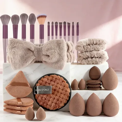 Set Brochas+ Acces Skincare +esponjas Vinchas Maquillaje