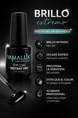 Kit Esmalte Uñas Vamalux Stratto Top Coat Instant Dry 15ml