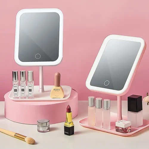Espejo Maquillaje Luz Recargable Usb Con Lupa 5x Aumento