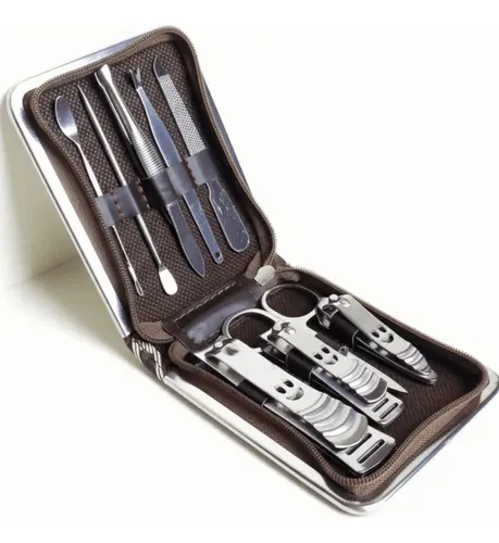 Set Manicura De Viaje X 9 Piezas Y Estuche Acero Quirurgico