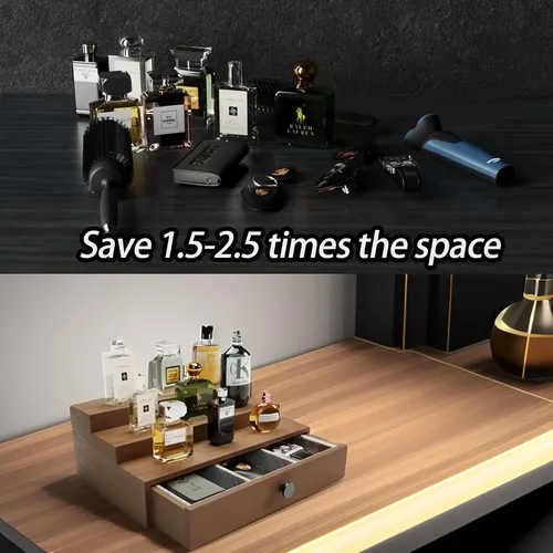 Organizador De Perfumes Pinowood 3 Estantes Cajón Oculto 01 Marrón Claro