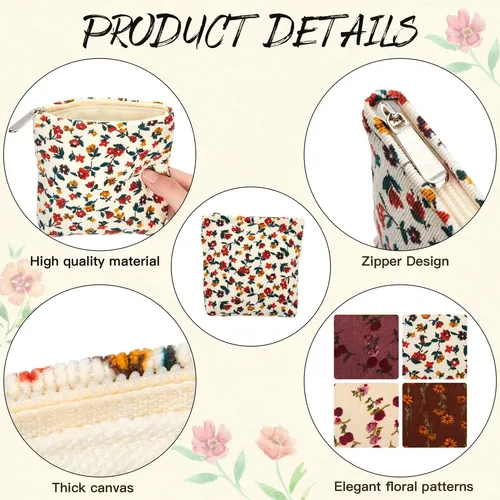 Bolsa De Maquillaje Abbylike Floral Corduroy Para Cosméticos