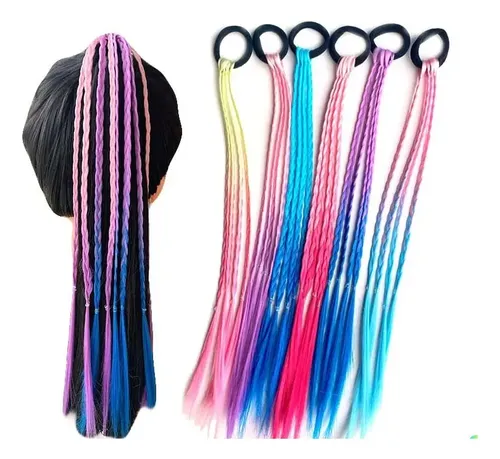 6 Piezas De Pelucas For Niños, Trenzas De Colores, Gomas Picture Color 6 Pieces