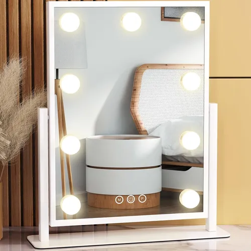 Espejo De Tocador Dirket Con Luces Que Giran 360° Para Maquillaje Blanco