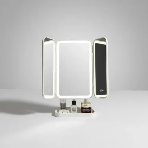 Espejo Led Tríptico Recargable Blanco Belleza Y Maquillaje