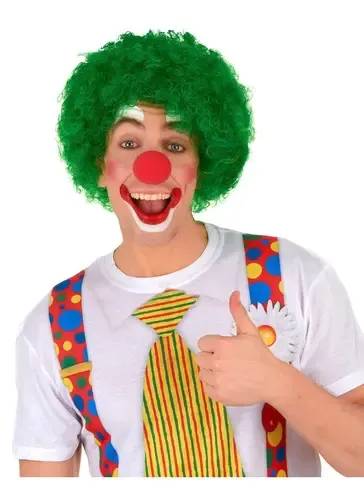 Peluca Afro Payaso Rulos Cotillon Fiesta Color Verde