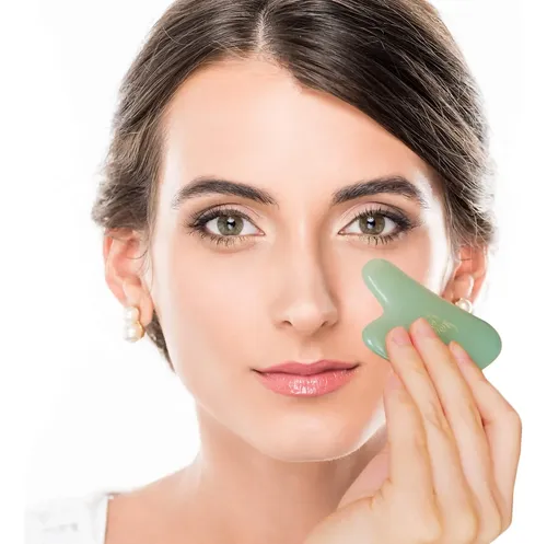 Masajeador Facial Gua Sha Jade Verde Para Cuidado Skin