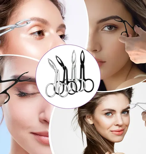 Set 4 Pinzas Y Tijeras Acero Para Cejas Y Facial